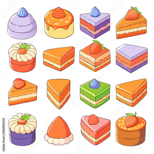 set of cakes and sweets