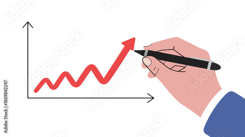 Drawing a positive growth trend on a graph with a pen, symbolizing business success