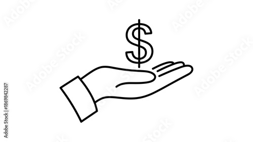 An open hand with a dollar sign floating above, representing financial transactions and wealth management