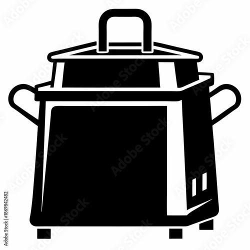 Black and white icon deep fryer kitchen appliance cooking food preparation