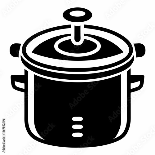 Black and white icon of a pressure cooker kitchen appliance cooking pot