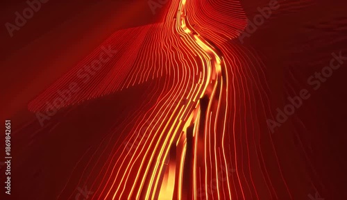 Abstract glowing red lines flowing animation