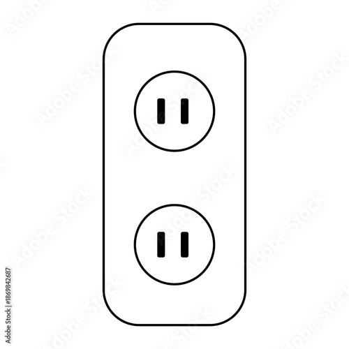 Simple black and white icon of a double electrical power outlet, isolated on white background.