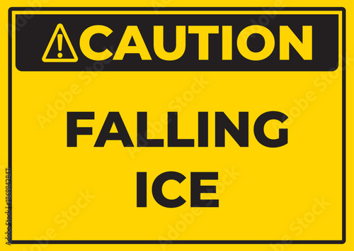 Caution Falling Ice Hazard Warning Sign Vector with Cold Weather Safety Symbol for Outdoor Risk Areas and Winter Conditions