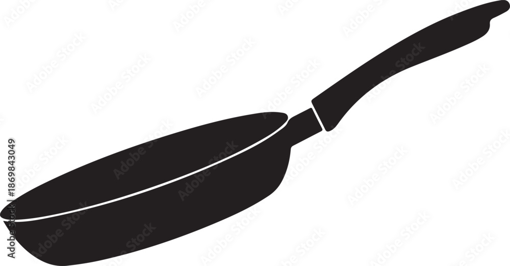 Obraz premium Black frying pan with white outline on handle and edge black pan kitchen utensil