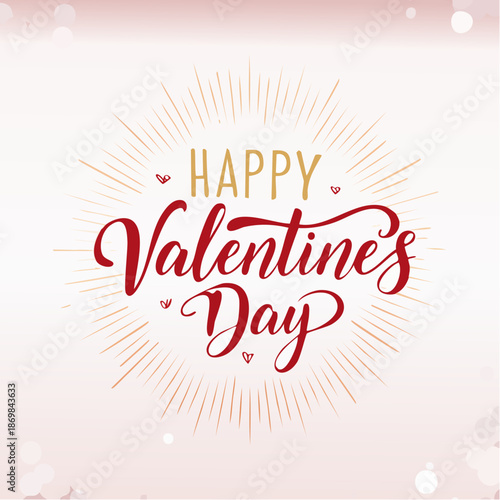 Happy Valentines Day celebration with golden text and hearts