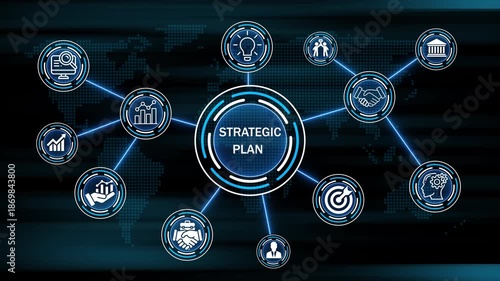 strategic plan Return on investment financial growth concept. Business, Technology, Internet and network concept ,Abstract technology symbols on a map background.
