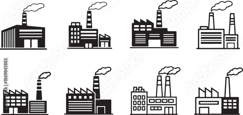 Industrial buildings with smokestacks and smoke factories