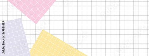 Colorful pastel paper shapes on grid background for design and creativity with pastel colors and design elements and graphic design and digital art