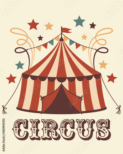 Vintage circus tent with stars and decorative stripes