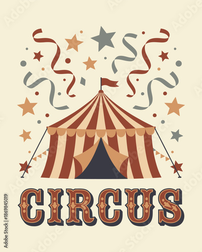 Vintage circus tent with stars and ribbons