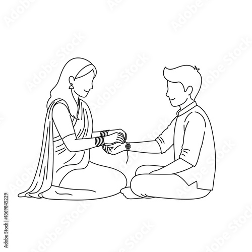 Man and Woman Tying Rakhi Together.