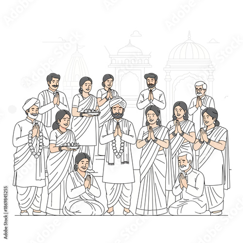 Group of People in Traditional Indian Clothing Praying.