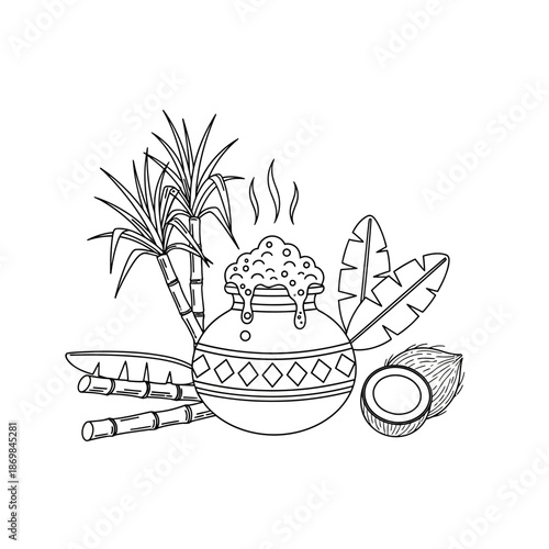 Traditional Clay Pot with Food and Plants.