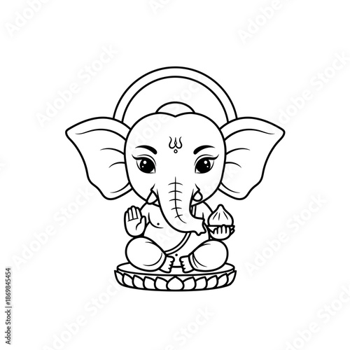 Ganesha Cartoon Illustration Sitting on Platform.