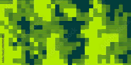 Pixelated green Camouflage: Captivating digital camouflage pattern, an abstract pixel design in vibrant hues, merging technology with artistic expression