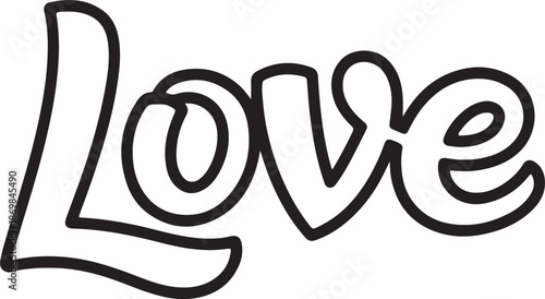 Love Typography Calligraphy Line Art, Coloring Book Page Vector Illustration