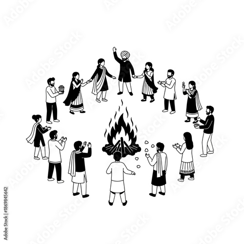 People Gathering Around Fire Illustration.