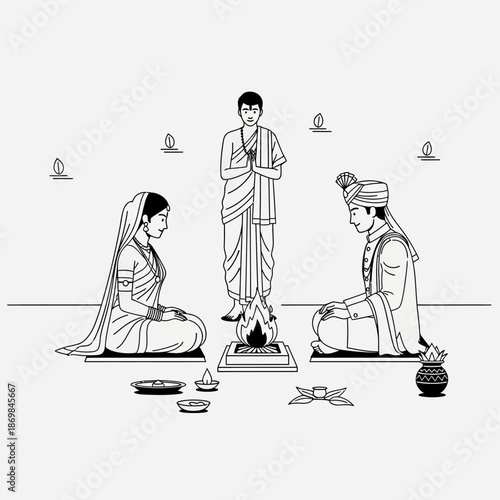 Indian Couple Performing Hindu Wedding Rituals.