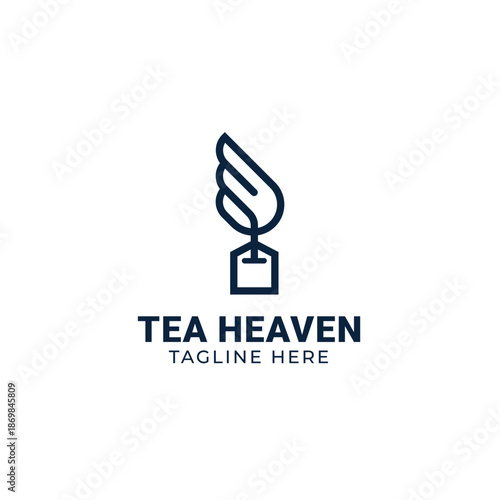 Tea Heaven vector logo design with tea bag and wings