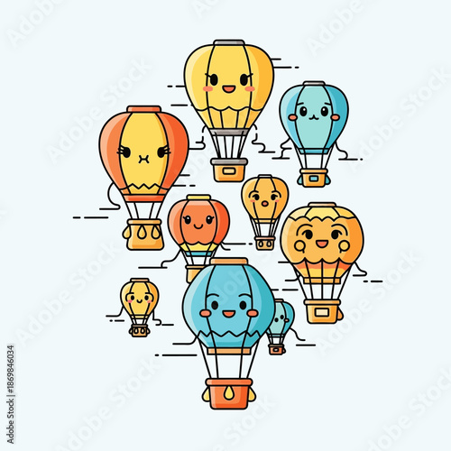 Colorful Cartoon Hot Air Balloons Flying.