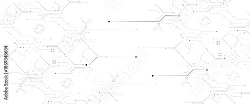 Abstract technology background. White circuit lines and connected dots on dark tech bg. Futuristic electronics concept.circuit board background bstract technology background
