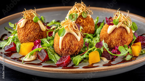 Crispy fish croquettes on a...