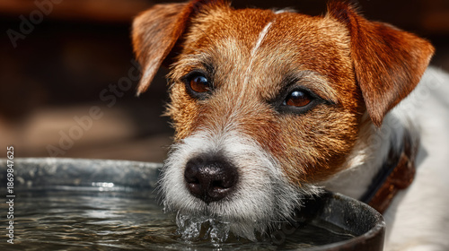 Dog drinking water from a b...