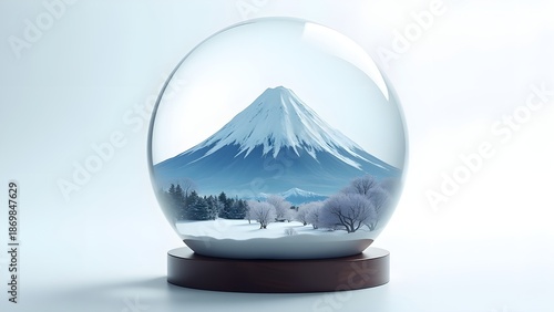 Mount Fuji Snow Globe Isolated on White