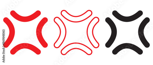 angry comic element symbol. Red anger mark symbol, a comic manga pop vein icon representing stress and fury, a simple abstract vector illustration