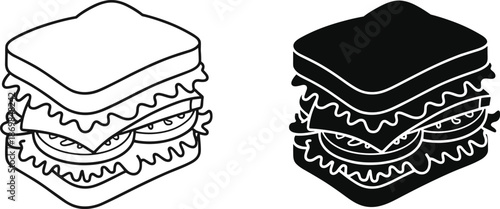 Sandwich icon set outline and solid styles fast food meal vector illustration black and white tasty snack design