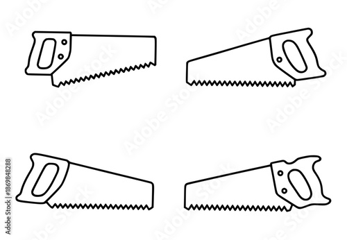4 saw illustration icons in outline style, transparent background