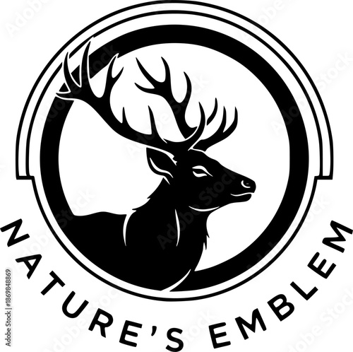 Monochrome emblem showcasing a stylized silhouette within a circ
