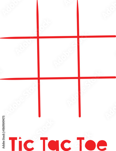 Simple red line drawing illustrates the basic grid structure for playing the classic game of tic tac toe.