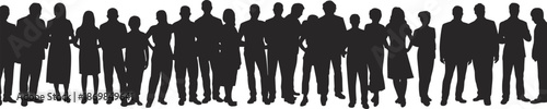 Silhouettes of diverse individuals standing in line, representing unity, anonymity, and social presence in professional or community settings.