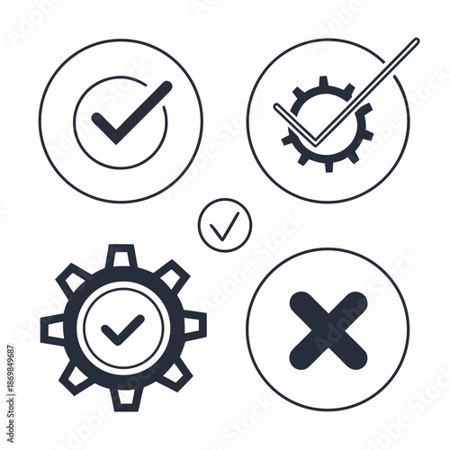 Checkmark and gear icons