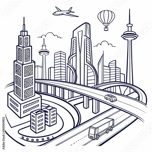 Modern cityscape with transportation