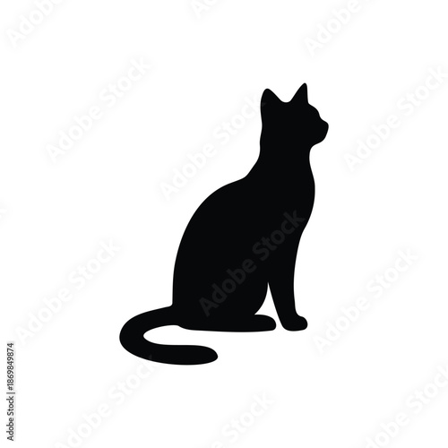 Cat sitting silhouette icon vector flat design.