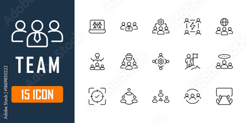 Teamwork and collaboration icons collection, business people group symbols, flat vector team icons for web apps and dashboards