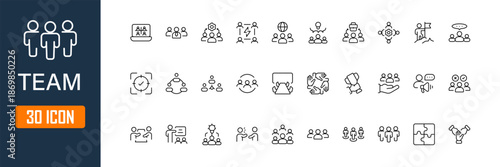 Team icon set, teamwork collaboration people symbols, business communication and cooperation icons, modern flat vector design