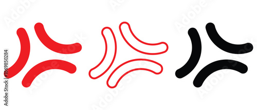 angry comic element symbol. Red anger mark symbol, a comic manga pop vein icon representing stress and fury, a simple abstract vector illustration