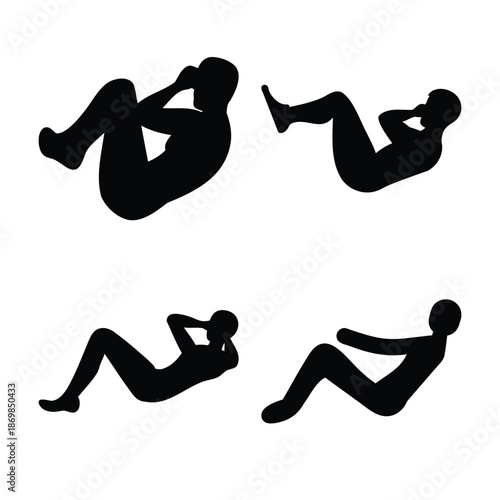 Different stages of crunch and sit-up exercises for core strength and fitness training