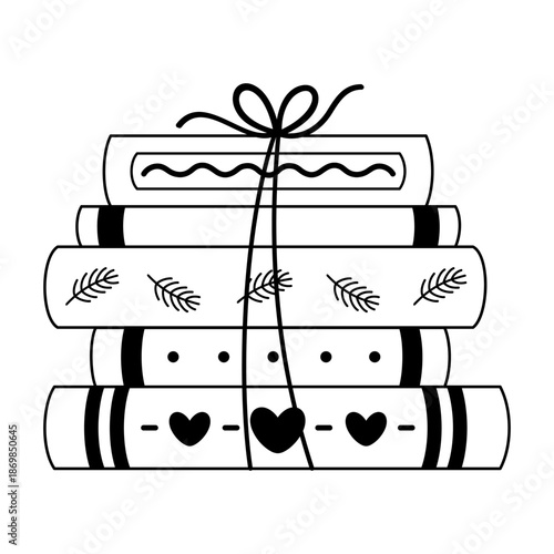 Black books doodle, Trendy bookish clipart, Book lover sticker, Bookstore vector graphics.