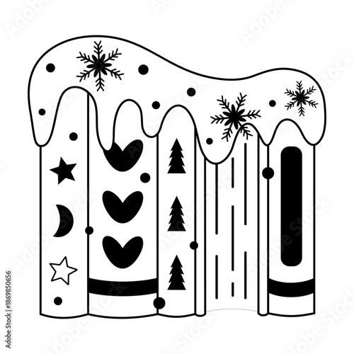 Winter books doodle in black color, Christmas bookish clipart, Book lover sticker, Bookstore vector graphics.