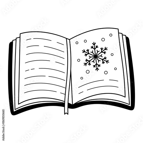 Winter books doodle in black color, Christmas bookish clipart, Book lover sticker, Bookstore vector graphics.