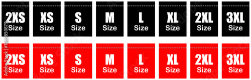 Clothing label size collection logo design. Different size bundles icons set.