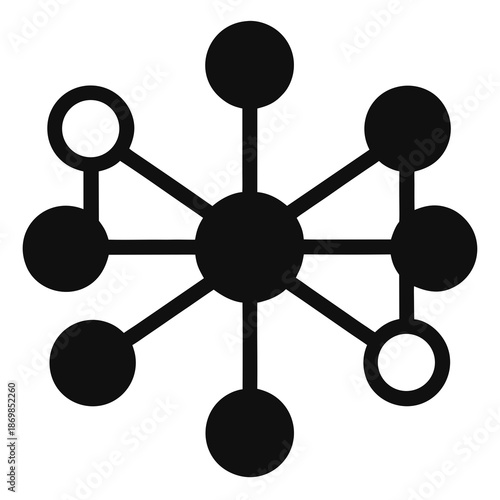 Title: Black and white network diagram with a central node connected to six outer nodes