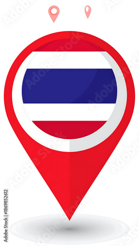 Free Download Thailand's flag within a red pin with location icons above, on white - GFXLoad