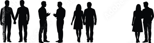 Business people silhouettes meeting, walking, shaking hands isolated on white background, professional teamwork communication shadow vector illustration set