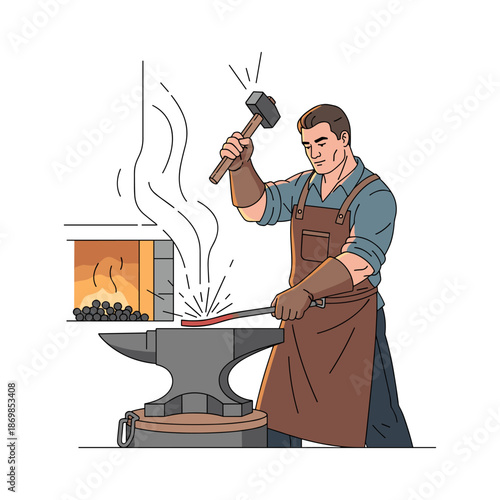 Blacksmith at Work Creating Metal Art